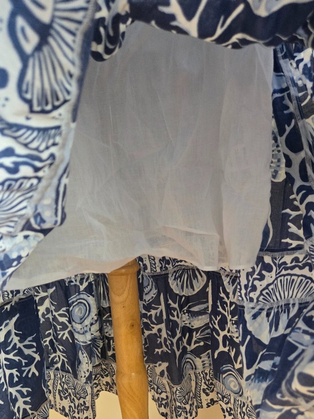 King + Pitt Navy Blue Sea Ocean Theme Ruffle Frill Cap Sleeve Maxi Dress Small - Picture 5 of 16